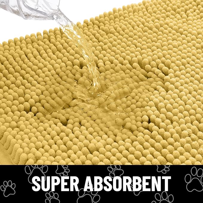 Smiry Dog Door Mat for Muddy Paws, Absorbent Dirt Trapper Non Slip Quick Dry Washable Chenille Mat for Mud Dogs, Entry Rug for Indoor and Outdoor (30x20 Inches, Yellow and White)