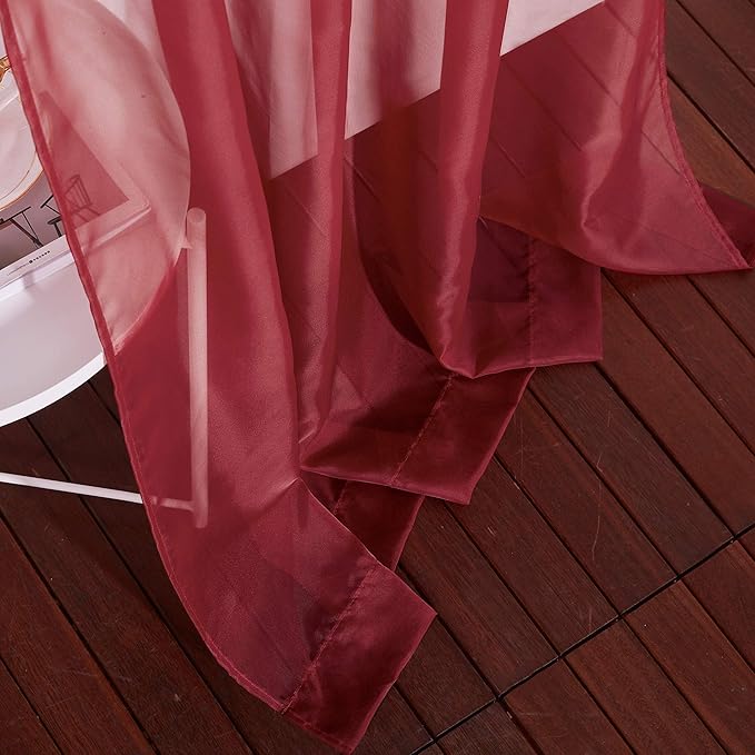 NICETOWN Ring Top Sheer Curtains - Light Weight Soft Home Decoration Window Coverings for Loft/Hotel/Bedroom (54" Width x 72" Length, Haute Red, Set of 2)