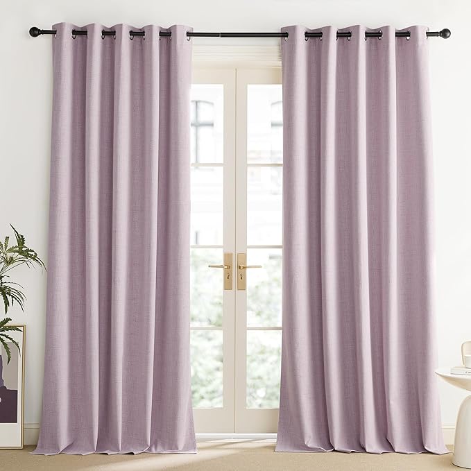 NICETOWN Pink Vintage Linen 100% Blackout Curtains for Living Room, Thermal Insulated Curtains 95“ Long, Noise Reducing Window Treatment Drapes for Home Office, 62" Wide Per Panel, Set of 2