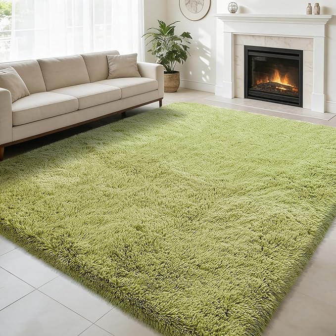 8x10 Fluffy Area Rugs for Living Room,Shag Area Rug for Bedroom,Grass Green Soft Fuzzy Rug Non-Shedding Indoor Plush Carpet for Kids Bedroom Nursery Home Decor