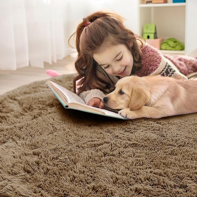 OLANLY Taupe Round Rugs for Bedroom - Machine Washable, 2 ft Circle Area Rugs for Living Room, Soft and Fluffy Shaggy Carpet for Teen Girl and Boys, Nursery Rooms, Dorms, Home Decor Aesthetic