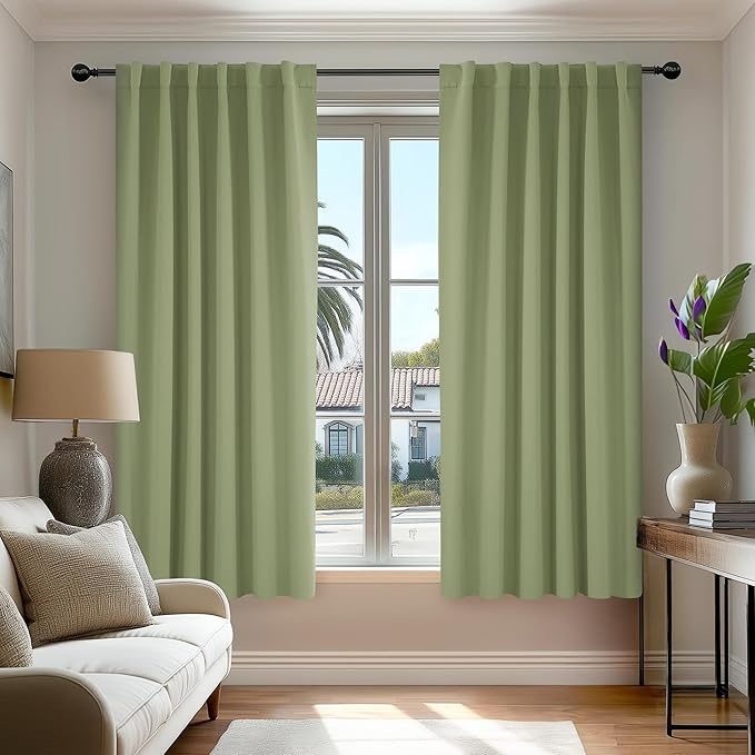 Deconovo Blackout Curtains, Thermal Insulated, W52 x L54 2 Panels, Back Tab, Machine Washable, Room-Darkening Drapes for Bedroom/Living Room Sage Green