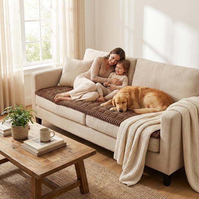 Smiry Couch Cover for Dogs Washable, Non Slip Fuzzy Pet Couch Covers for 3 Cushion Sofa Pet Friendly, Thick Soft Sofa Slipcovers Cushion Protector (Brown, 27.6" x 82.7")