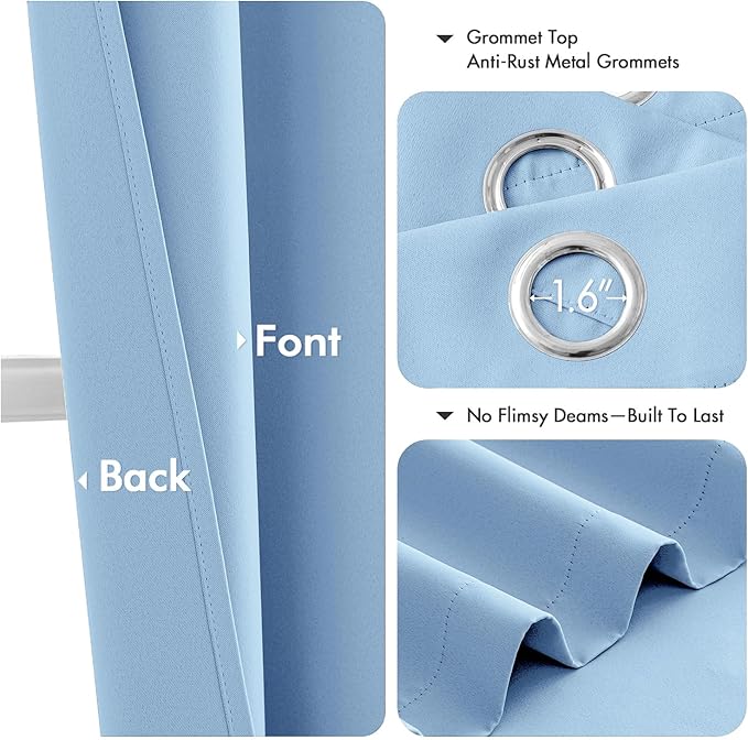 MIULEE Sky Blue Blackout Curtains for Bedroom Living Room 72 Inches Long 2 Panels, Thermal Insulated Room Darkening Drapes Solid Grommet Noise Reduction Light Blocking Window Treatments 40x72 Inch