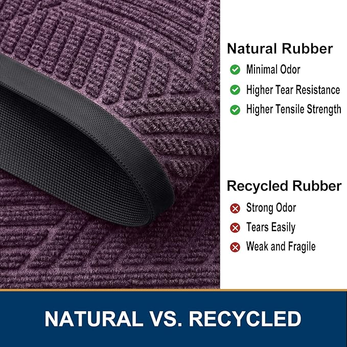 Smiry Front Door Mat Outside Entrance, Heavy Duty Sturdy Natural Rubber Doormat, Trap Dirt and Moisture, Easy Clean Low Profile Mats for Indoor Outdoor Entry, Irregular Triangle (47x32, Purple)