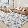 LOCHAS Ultra Soft Indoor Modern Area Rugs 8 x10, Fluffy Living Room Carpets for Children Bedroom Home Decor Nursery Rug, Tie-Dyed Grey & White