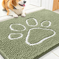 Smiry Dog Door Mat for Muddy Paws, Absorbent Dirt Trapper Non Slip Quick Dry Washable Chenille Mat for Mud Dogs, Entry Rug for Indoor and Outdoor (30x20 Inches, Sage Green and White)