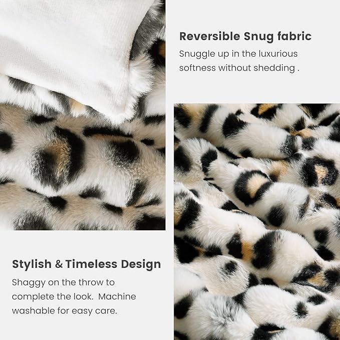 Cozy Bliss Leopard Print Faux Fur Throw Blanket for Couch, Fuzzy Soft Plush Thick Bubble Cheetah Blanket for Sofa Bedroom Living Room, 50x60 Inches