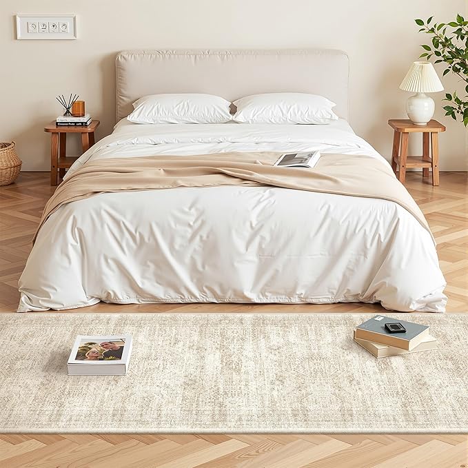Washable Runner Rugs for Bedroom - 2x6 Runner Rug Non Slip, Ultra-Thin Entryway Runner, Soft Abstract Kitchen Runner for Hallway, Laundry, Bathroom, Indoor Door Mat(2'x6', Beige/Ivory)