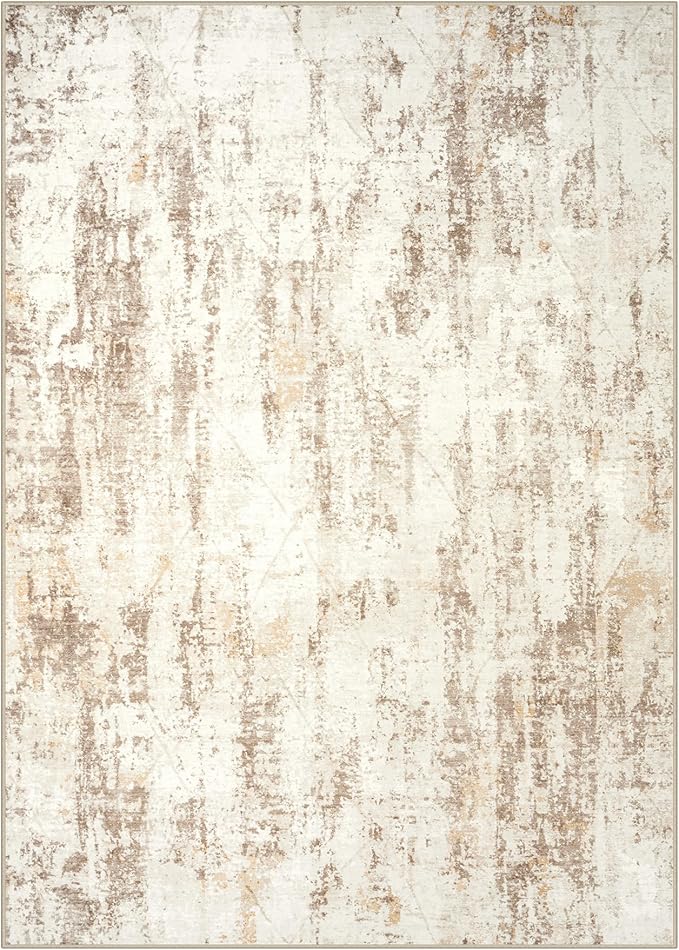 9x12 Area Rugs Washable Rug: Modern Abstract Living Room Rug Soft Anti-Skid Thin Carpet Indoor Floor Non-Shedding Carpets for Bedroom Dining Room Farmhouse Nursery Home Office Beige Grey