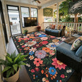 Washable Area Rug 8x10 Black/Brown, Large Soft Rugs for Living Room Floral Carpet 8x10 Area Rugs for Bedroom Dining Room Non-Slip Stain Resistant Under Table Rug (8 x 10, Black/Brown