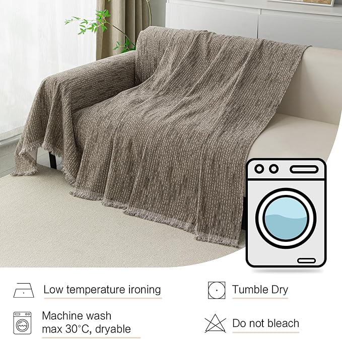 MYSKY HOME Couch Covers for 2 Cushion Couch Sectional Sofa, L Shape Sofa Protector Sand Chenille Couch Cover, Sofa Covers Washable Blanket with Tassel Pet Couch Cushion Cover, 71"X102"