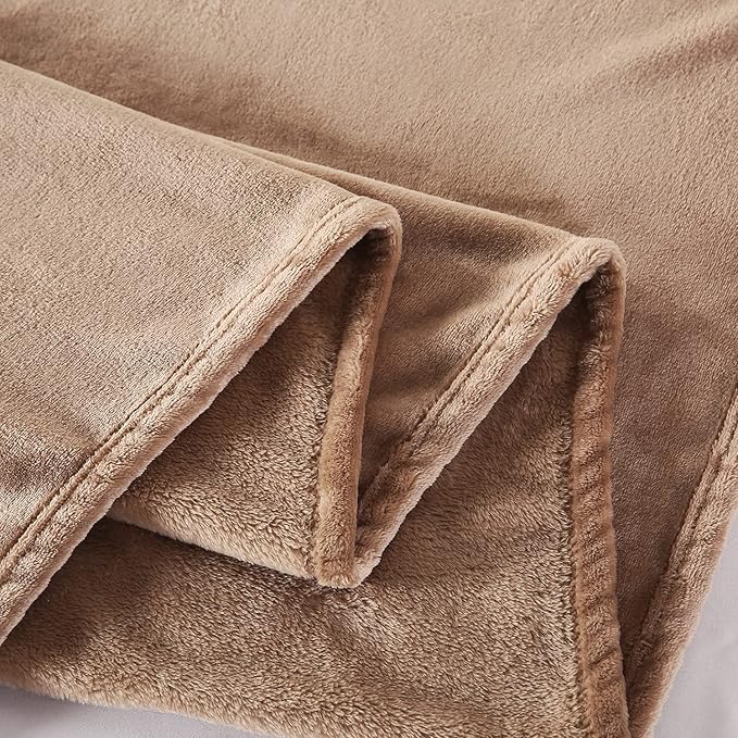 TASTHROW Large Flannel Fleece Throw Blanket, 50×70 Inch - Cozy Lightweight Thick Blanket - All Seasons Suitable for Women, Men and Kids (Light Coffee)