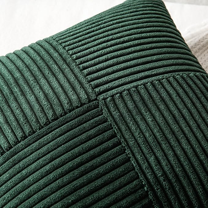 MIULEE Army Green Decorative Throw Pillow Covers 16x16 Inch for Couch Bed Sofa Pack of 2 Boho Farmhouse Throw Pillows Soft Cross Corduroy Patchwork Textured Cushion Cases