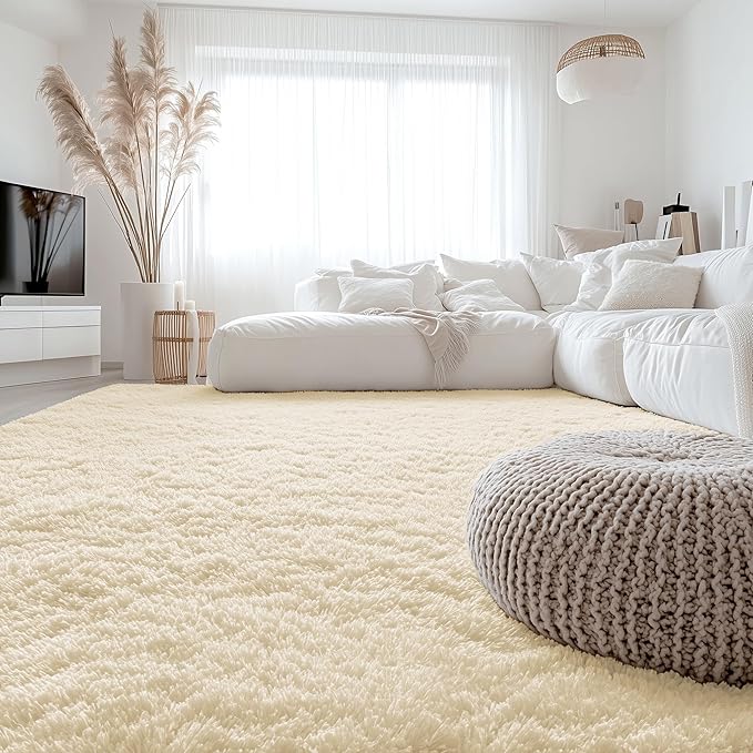 OLANLY 6x9 Machine Washable Large Area Rugs for Living Room, Bedroom, Soft Fluffy Shaggy Bedside Rug, Indoor Floor Carpet for Kids Girls and Boys, Dorms, Nursery, Home Decor Aesthetic, Cream