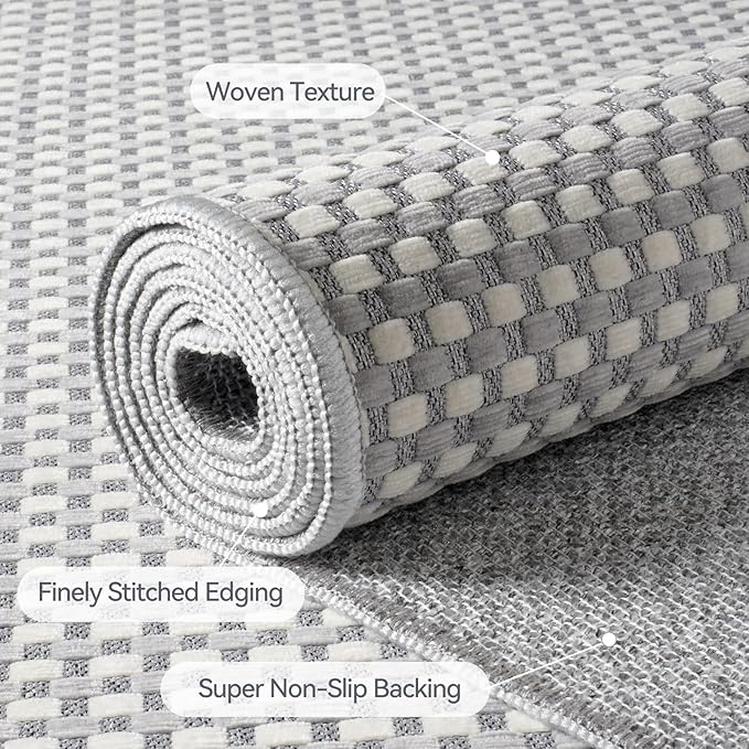 YDKGL 3x5 ft Area Rug Entryway Runner Rug Non Slip Washable, Boho Woven Kitchen Runner Rugs Door Mat Entry Rugs Carpet for Indoor Foyer Backdoor Hallway Floor Bedroom Living Room, Easy Clean, Gray