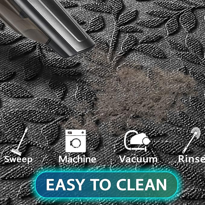 Bulijojo Sturdy Front Entrance Doormats,Durable Heavy Duty Welcome Mat,Thick Absorbent Natural Rubber Non Slip Mat,Easy Clean Entryway Mat Leaves Black, 47" x 32"