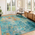 Washable Area Rugs 4'x6' Non-Slip Modern Abstract Soft for Living Room Entryway Bedroom Nursery, Print Pattern, Teal Blue Green Orange Rust Red Coloreful