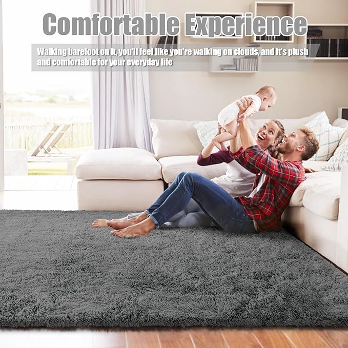 9x12 Fluffy Area Rugs for Living Room,Large Fuzzy Shag Area Rug for Bedroom,Deep Grey Soft Non-Shedding Indoor Plush Carpet for Kids Bedroom Nursery Home Decor