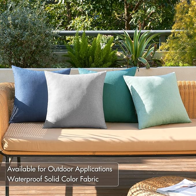 MIULEE Pack of 4 Decorative Outdoor Throw Pillow Covers Linen Waterproof Pillow Covers Farmhouse Cushion Cases for Patio Garden Tent Balcony Couch Sofa 18x18 inch Blue