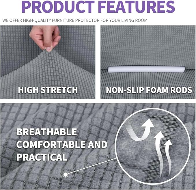 ZNSAYOTX Super Stretch Chair Slipcover Universal Sofa Chair Covers for Living Room Dogs Pet Furniture Protector Spandex Armchair Slipcovers with Anti Slip Foam Sticks (Light Grey, Chair)