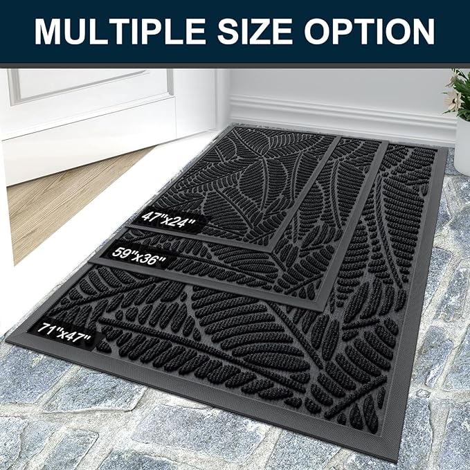 Colorxy Waterproof Doormat, Sturdy Natural Rubber Front Indoor Mat, Non Slip Low Profile Indoor Outdoor Door Mats, Stain and Fade Resistant Floor Mat, Easy Clean Patio Entrance Mat, 47''x24'', Black