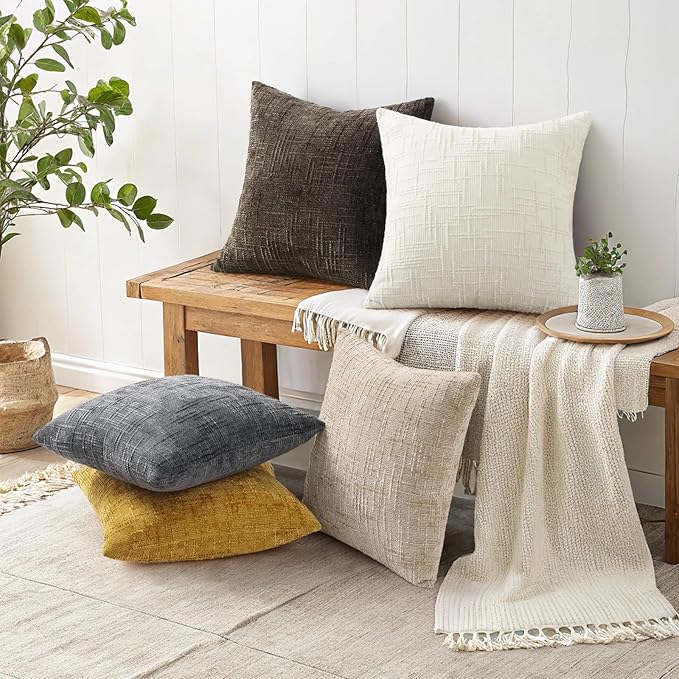decorUhome Summer Mustard Yellow Chenille Euro Sham Throw Pillow Covers 22x22 Set of 2 Textured Cozy Slubby Couch Pillow Covers Modern Farmhouse Boho Decorative Pillow Cases for Bed Sofa Living Room