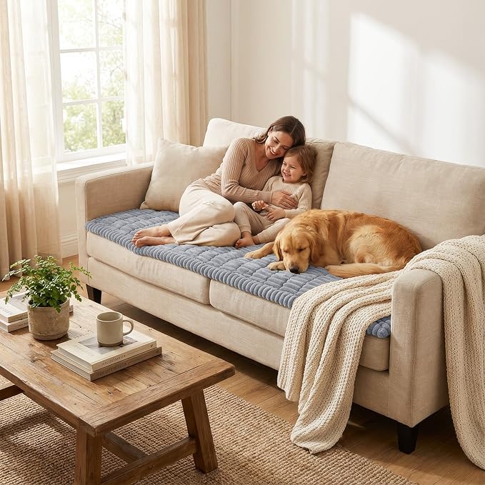 Smiry Couch Cover for Dogs Washable, Non Slip Fuzzy Pet Couch Covers for 3 Cushion Sofa Pet Friendly, Thick Soft Sofa Slipcovers Cushion Protector (Grey, 27.6" x 59")