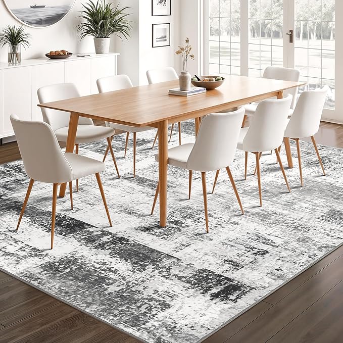Rugflix 5x7 Large Area Rugs for Living Room, Abstract Washable Rug, Non-Slip, Stain Resistant, Soft Low Pile Carpet, Indoor Grey Rug for Bedroom, Dining Room, Home Office
