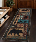 Hallway Runner Rug 2x6 Indoor Door Mat - Bear Rustic Cabin Non-Slip Entryway Rug, Low Pile Tribal Print for Kitchen, Bedroom