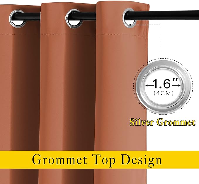 NICETOWN Doorway Curtains for Girls Room 80 inches Long, Grommet Privacy Light & Sound Reducing Room Darkening Window Treatments for Living Room, 2 Panels, Burnt Orange, W46 x L80