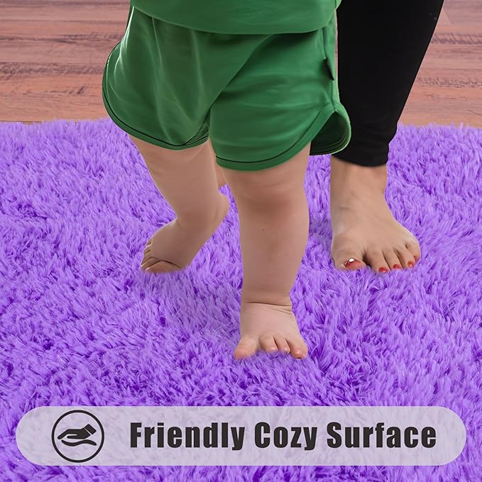 Ultra Soft Runner Rugs for Bedroom Hallways with Upgraded Non-Slip Rubber Backing & Thick Memory Sponge, 2 Packs 2x6 Feet Fluffy Shag Throw Area Rug for Bedside Dorm Light Purple
