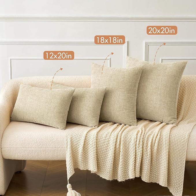MIULEE Pack of 2 Beige Throw Pillow Covers 16x16 Inch Soft Chenille Pillow Covers for Sofa Living Room Spring Home Decor Couch Solid Dyed Cases