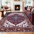 SERISSA 6x9 Area Rugs for Living Room, Large Washable Non-Slip Boho Rug, Ultra Soft Vintage Burgundy Navy Oriental Tribal Print Distressed Carpet for Dining Room Bedroom Dorm Office Home Decor