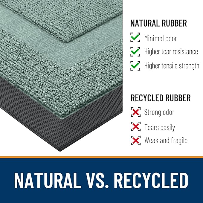 OLANLY Front Door Mat Indoor Outdoor Entrance, Waterproof All-Season, All-Weather Doormat, Sturdy Natural Rubber, Low Profile, Easy Clean Patio Porch Entryway Mat, 29.5x17, Grayish Green