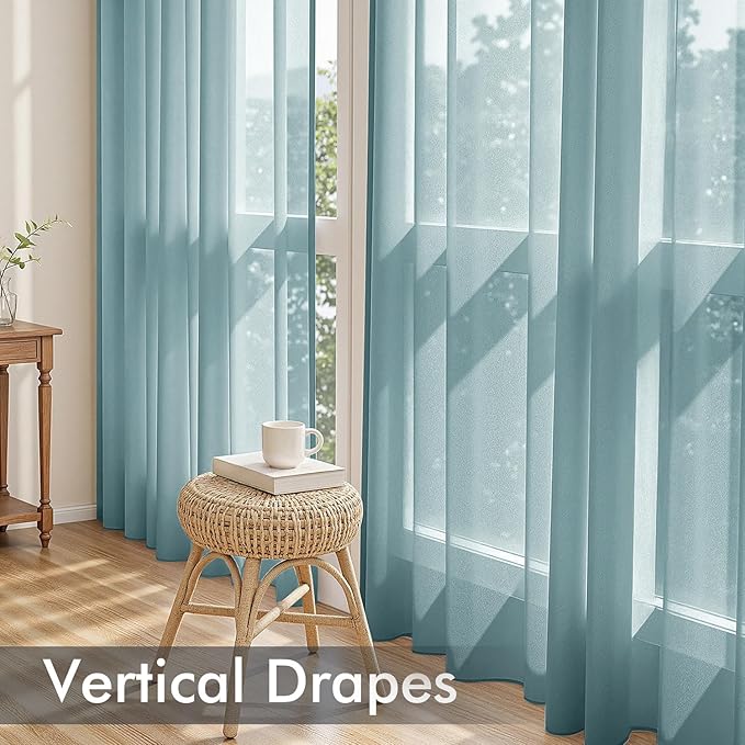 MIULEE Dusty Blue Sheer Curtains 90 Inches Long, 4 Panels Set, Light Filtering Rod Pocket Voile Drapes for Living Room and Bedroom, Airy Soft Fabric Window Treatments, 42 x 90 Inches