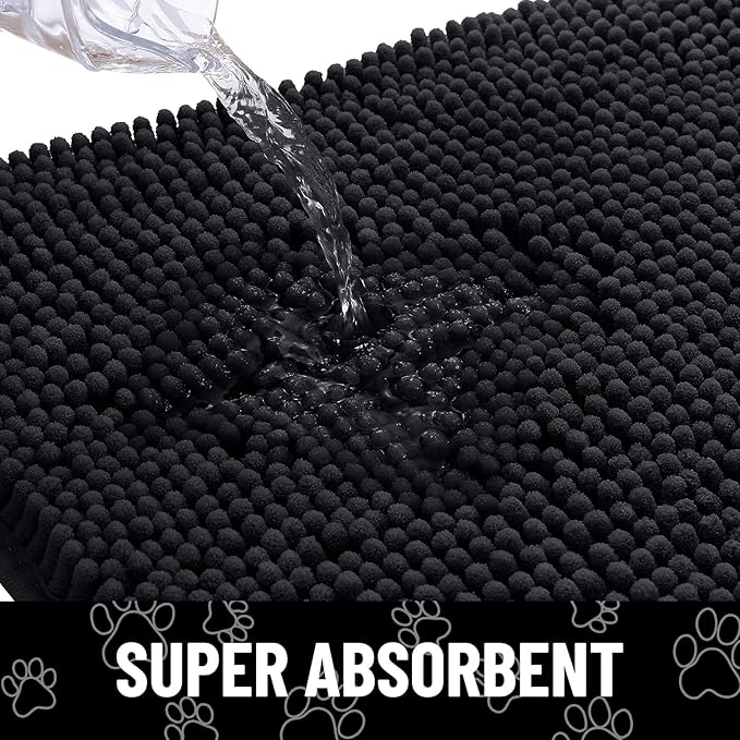 Smiry Dog Door Mat for Muddy Paws, Absorbent Dirt Trapper Non Slip Quick Dry Washable Chenille Mat for Mud Dogs, Entry Rug for Indoor and Outdoor (44x32 Inches, Black and White)