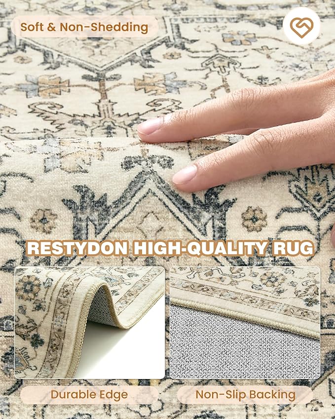 Runner Rug 2x6, Non Slip Washable Rugs for Laundry Room, Runners for Hallways, Low Pile Vintage Soft Rugs for Living Room, Kitchen Bathroom,Bedroom Rug(Brown/Beige,2'x6')