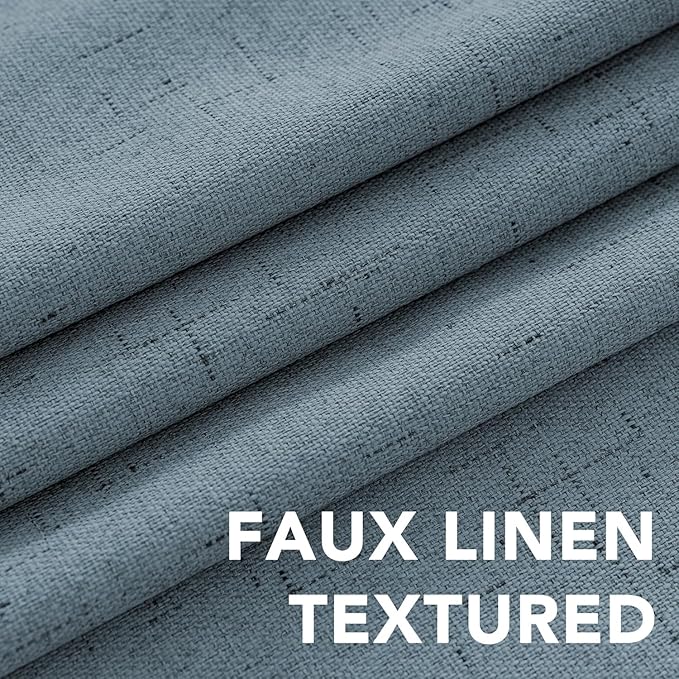 H.VERSAILTEX Linen Curtains 100% Blackout Curtains for Bedroom 102 inch Long Full Light Blocking Nature Linen Blended Window Curtains for Living Room Nickel Grommet (2 Panels, Stone Blue)