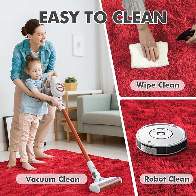 9x12 Ft Extra Large Shag Rugs for Living Room, Ultra Soft Fluffy Furry Area Rugs for Bedroom Indoor Floor, Aesthetic Carpet for Kids Home Decor (Red)