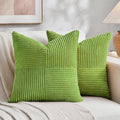 Fancy Homi Set of 2 Lime Green Samll Decorative Throw Pillow Covers 14x14 Inch with for Couch Bed Sofa, Modern Farmhouse Boho Home Decor, Soft Cross Patchwork Corduroy Square Cushion Case 35x35 cm