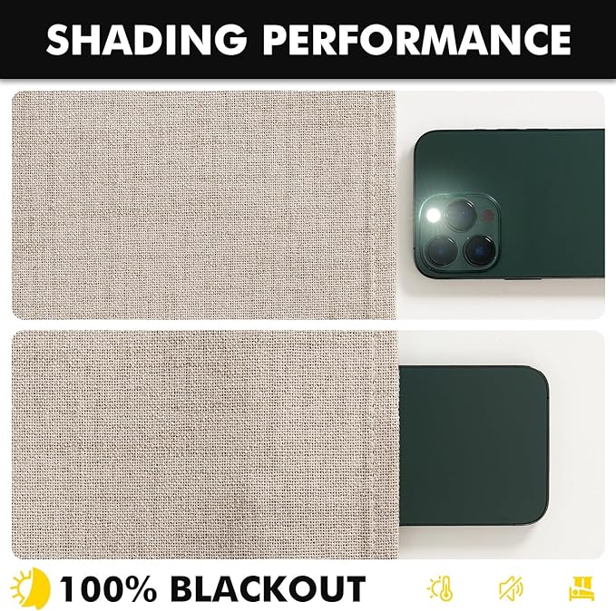 MIULEE 100% Blackout Linen Curtains for Bedroom, Khaki Solid Luxury Decor Thermal Insulation Room Darkening Drapes for Living Room Nursery Back Tab Rod Pocket 42 x 63 Inches, 2 Panels