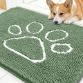 OLANLY Dog Door Mat for Muddy Paws 30x20, Paw Print Design, Absorbs Moisture and Dirt, Non-Slip Washable Doormat, Quick Dry Chenille Mud Mat, Entry Indoor Entryway Carpet, Olive Green and White