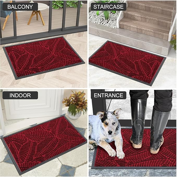 Colorxy Waterproof Doormat, Sturdy Natural Rubber Front Indoor Mat, Non Slip Low Profile Indoor Outdoor Door Mats, Stain and Fade Resistant Floor Mat, Easy Clean Patio Entry Mat, 47''x17'', Burgundy