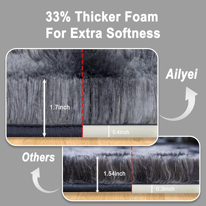 Ultra Soft Runner Rugs for Bedroom Hallways with Upgraded Non-Slip Rubber Backing & Thick Memory Sponge, 2x8 Feet Fluffy Shag Throw Area Rug for Bedside Dorm Tie-dye Dark Grey
