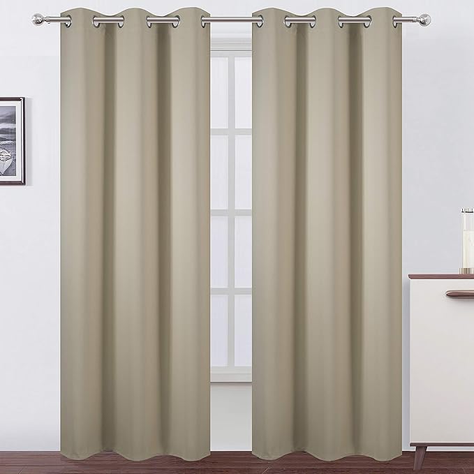 LEMOMO Beige Blackout Curtains 34 x 84 Inch Length/Set of 2 Curtain Panels/Thermal Insulated Room Darkening Blackout Curtains for Bedroom