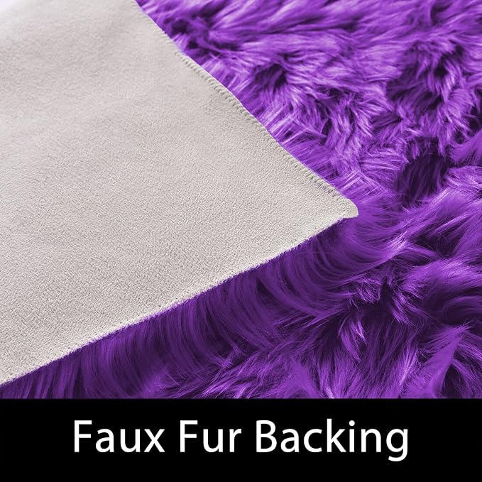 Latepis Fluffy Rug for Bedroom 2x4 Purple Shag Rugs Washable Faux Fur Sheepskin Rug Living Room Carpet Fuzzy Shaggy Rugs for Dorm Chair Cute Home Décor