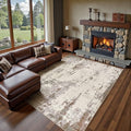UERMEI 10x14 Area Rug Living Room Rugs - Washable Neutral Modern Abstract Soft Thin Rug Indoor Floor No Slip Rug Carpet for Bedroom Under Dining Table Home Office Decor - Brown/Grey/Beige