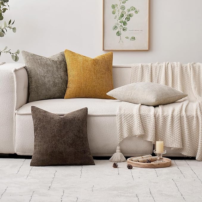 MIULEE Pack of 2 Couch Throw Pillow Covers 24x24 Inch Neutral Dark Brown Boho Accent Decorative Pillow Covers Soft Chenille Farmhouse Cushion Covers for Home Decor Bed Sofa Living Room