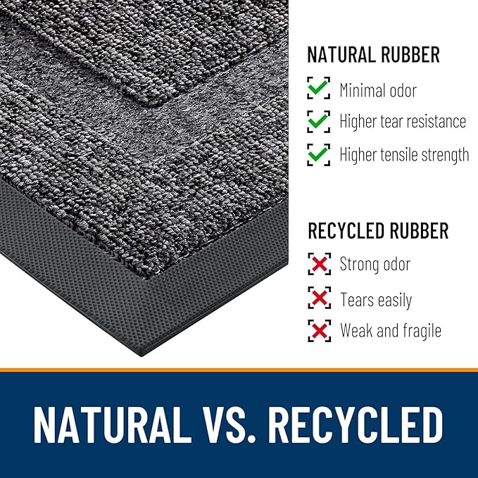 OLANLY Front Door Mat Indoor Outdoor Entrance, Waterproof All-Season, All-Weather Doormat, Sturdy Natural Rubber, Low Profile, Easy Clean Patio Porch Entryway Mat, 33x21, Black and White